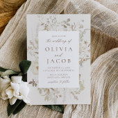 Elegant  Bloemen Lijst Cream Bruiloft Kaart