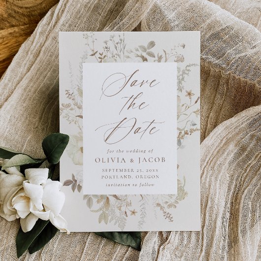 Elegant  Bloemen Lijst Cream Bruiloft Save The Date