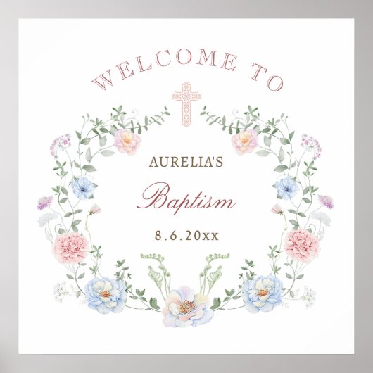 Elegant Bloemen Lijst Doop Welkom Poster (Voorkant)