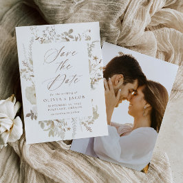Elegant  Bloemen Lijst Foto Bruiloft Save The Date