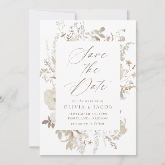 Elegant Bloemen Lijst Foto Bruiloft Save The Date (Voorkant)