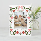 Elegant Bloemen Lijst Kerstmis Foto Feestdagenkaart (Staand voorkant)