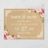 Elegant Bloemen Lijst Kraft Bruiloft Save the Date Aankondigingskaart (Voorkant)
