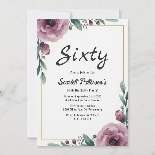 Elegant Bloemen Lijst Rustiek Boho 60ste Verjaarda Kaart (Voorkant)