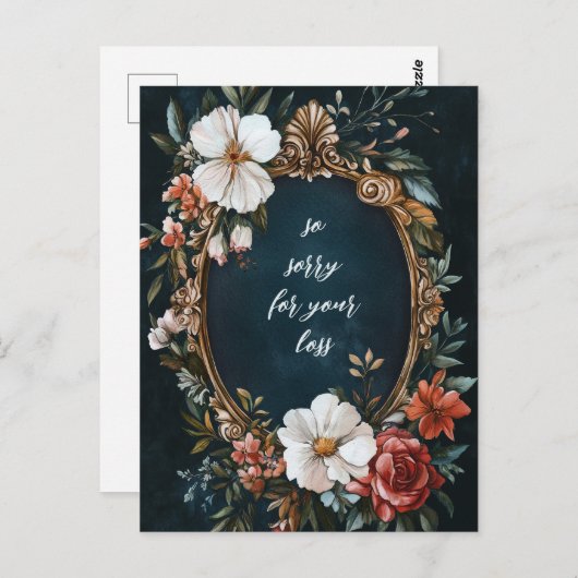 Elegant Bloemen Lijst  Sorry voor uw verlies Briefkaart (Voorkant / Achterkant)