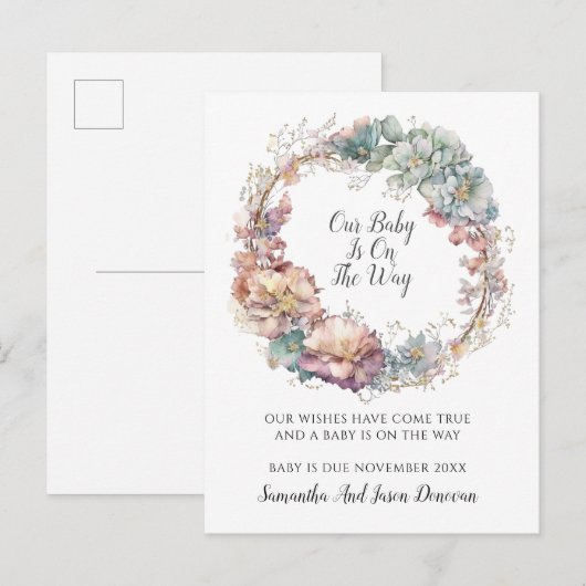 Elegant Bloemen Lijst Zwangerschapsaankondiging Aankondigingskaart (Voorkant / Achterkant)