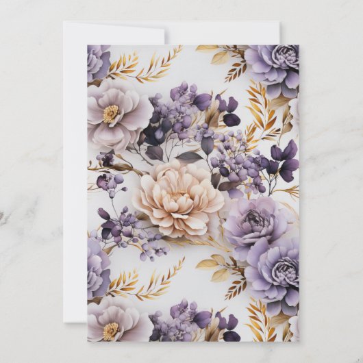 Elegant Bloemen Lila Paarse Gouden Bruiloft Kaart (Achterkant)