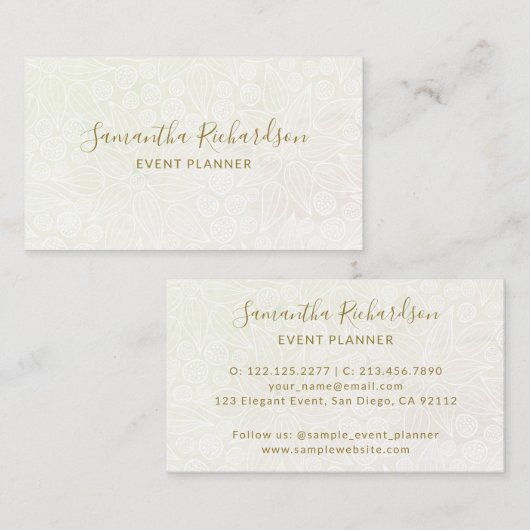 Elegant Bloemen Lineart Patroon Beige Goud Visitekaartje (Voorkant / Achterkant)