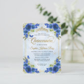 Elegant Bloemen Marine Blauw Goud Tiara Quinceañer Briefkaart (Staand voorkant)