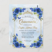 Elegant Bloemen Marine Blauw Goud Tiara Quinceañer Briefkaart (Voorkant / Achterkant)
