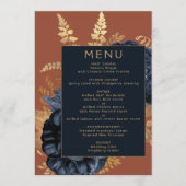 Elegant Bloemen Marine Blauw Roest Goud Bruiloft Menu (Voorkant)
