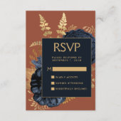 Elegant Bloemen Marine Blauw Rust Goud Bruiloft RS Informatiekaartje (Voorkant)