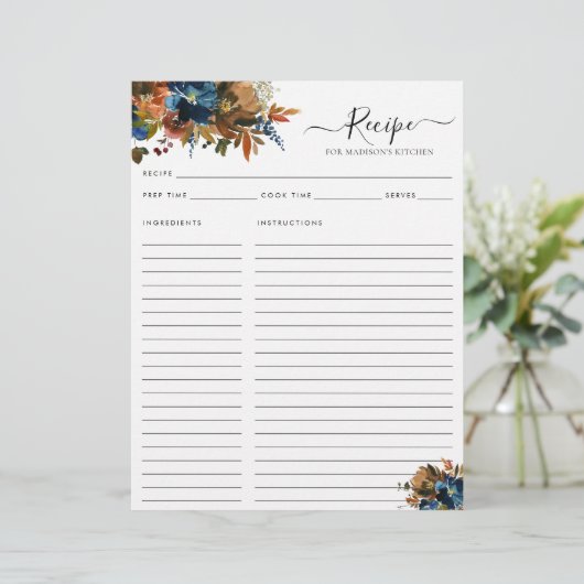 Elegant Bloemen Marine Blauw Terracotta Keuken Rec (Staand voorkant)