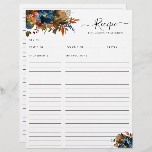 Elegant Bloemen Marine Blauw Terracotta Keuken Rec (Voorkant / Achterkant)