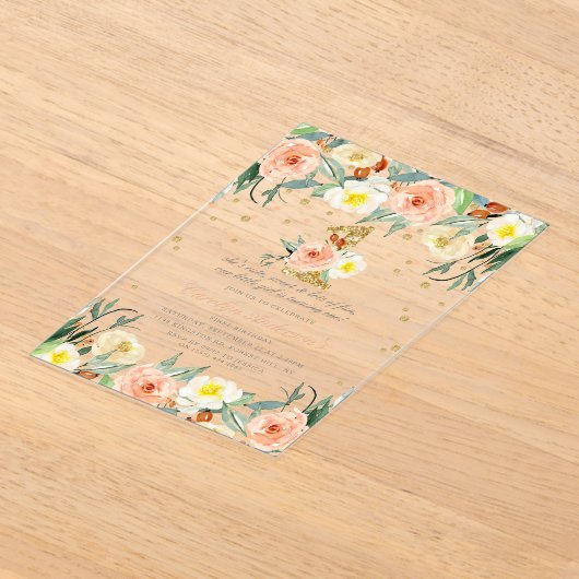 Elegant Bloemen Meisjes 1e Verjaardag Acryl Uitnodigingen (Laagn)