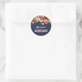 Elegant Bloemen Midnight Blue Baby Meisje Aqiqah Ronde Sticker (Tas)