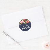 Elegant Bloemen Midnight Blue Baby Meisje Aqiqah Ronde Sticker (Envelop)