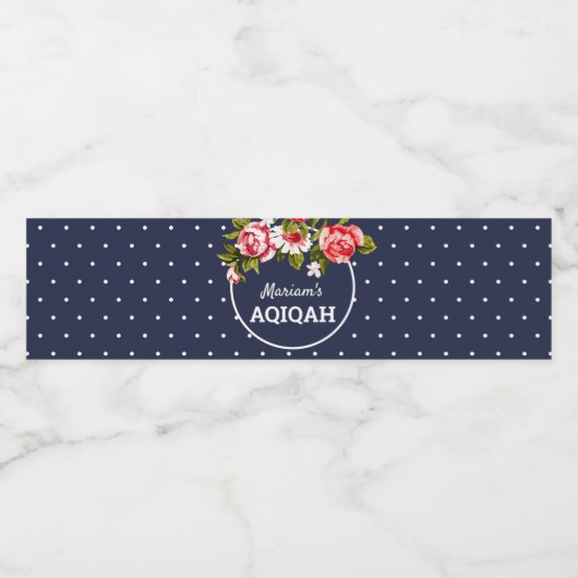Elegant Bloemen Midnight Blue Baby Meisje Aqiqah Waterfles Etiket (Enkel label)