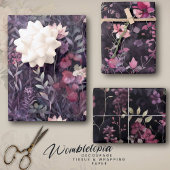 Elegant Bloemen Midnight Garden Roze Paarse Inpakpapier Vel
