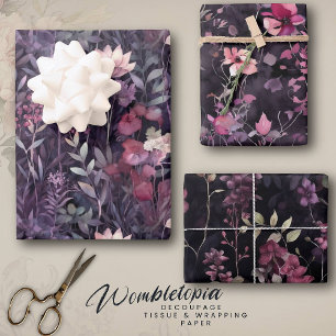 Elegant Bloemen Midnight Garden Roze Paarse Inpakpapier Vel