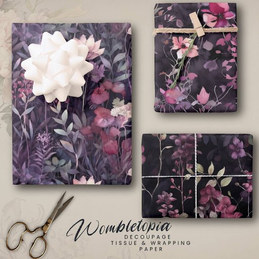 Elegant Bloemen Midnight Garden Roze Paarse Inpakpapier Vel