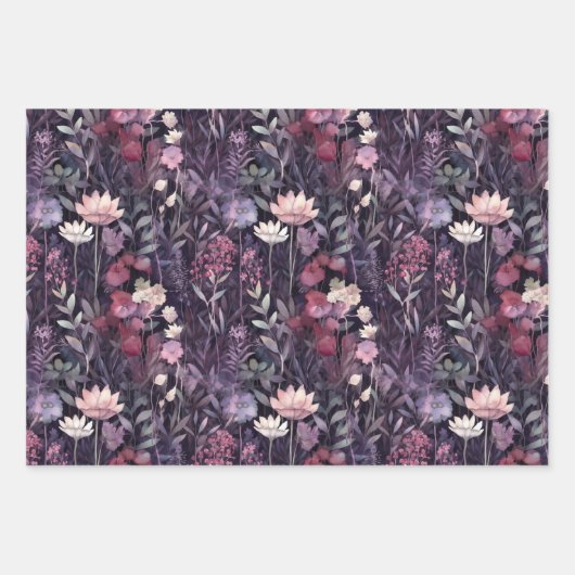 Elegant Bloemen Midnight Garden Roze Paarse Inpakpapier Vel (Voorkant)