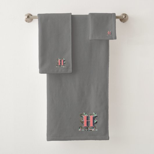 ELEGANT BLOEMEN MONOGRAM BEGINHOOFDLETTER H  BAD HANDDOEK (Insitu)