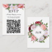 Elegant Bloemen Monogram Bruiloft QR Code RSVP Informatiekaartje (Voorkant / Achterkant)