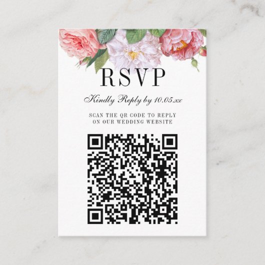 Elegant Bloemen Monogram Bruiloft QR Code RSVP Informatiekaartje (Voorkant)