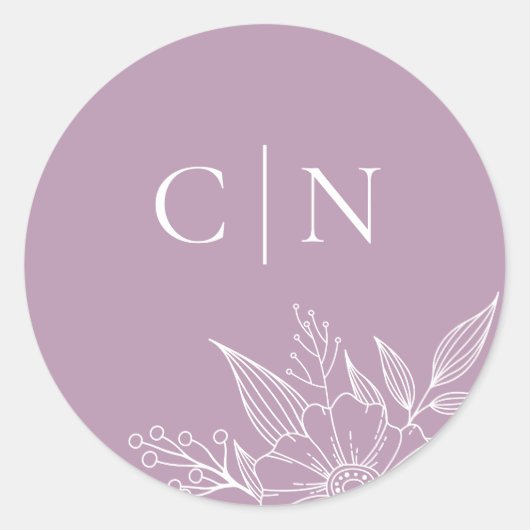 Elegant Bloemen Monogram Initialen Lavendel Bruilo Ronde Sticker (Voorkant)
