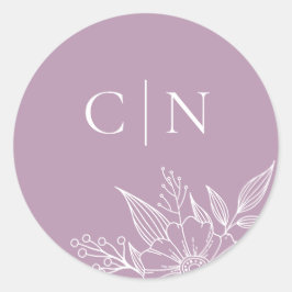 Elegant Bloemen Monogram Initialen Lavendel Bruilo Ronde Sticker