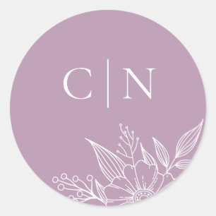 Elegant Bloemen Monogram Initialen Lavendel Bruilo Ronde Sticker