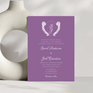 Elegant Bloemen Monogram Lavendel Bruiloft Kaart