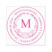 Elegant Bloemen Monogram Rond Terugkeeradres Zelfinktende Stempel (Design)