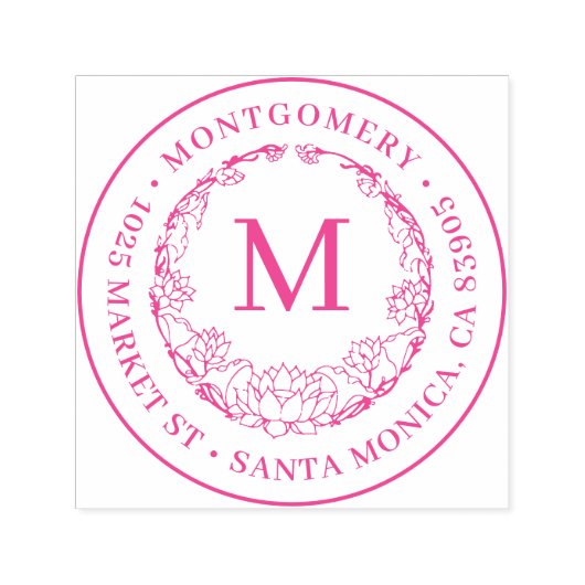 Elegant Bloemen Monogram Rond Terugkeeradres Zelfinktende Stempel (Design)
