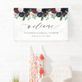 Elegant Bloemen Navy Blauw en Plum | Welkom Spandoek (Insitu)