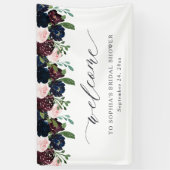 Elegant Bloemen Navy Blauw en Plum | Welkom Spandoek (Verticaal)