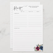 Elegant Bloemen Navy Blue Bourgondië Rood Recept K (Voorkant / Achterkant)