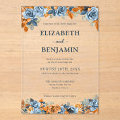 Elegant Bloemen Navy Roest Donker Terracota Bruilo Acryl Uitnodigingen (Voorkant)