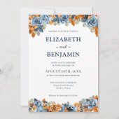 Elegant Bloemen Navy Roest Donker Terracota Bruilo Kaart (Voorkant)