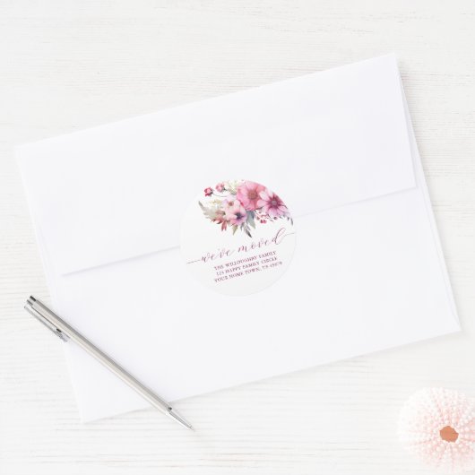 Elegant Bloemen Nieuw Adres Ronde Sticker (Envelop)