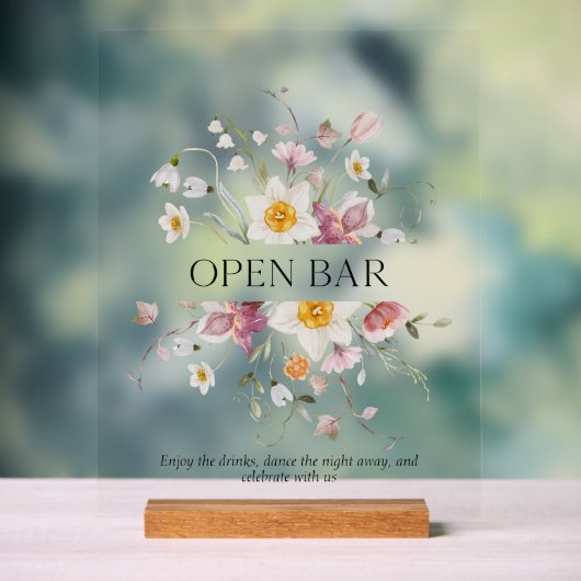 Elegant Bloemen Open Bar Teken Acryl Bord (Neutraal)