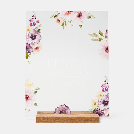 Elegant Bloemen Open Bar Teken Acryl Bord (Voorkant)