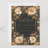Elegant Bloemen: Opulent Zwart & Goud Vrijgezellen Kaart (Voorkant)