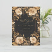 Elegant Bloemen: Opulent Zwart & Goud Vrijgezellen Kaart (Staand voorkant)