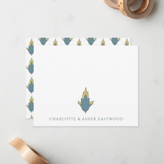 Elegant Bloemen Ornament Bruiloft Notitiekaartje (Voorkant / Achterkant in situ)