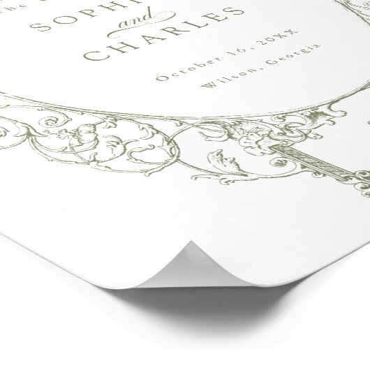 Elegant  Bloemen Ornament Bruiloft Welkom Poster (Hoek)