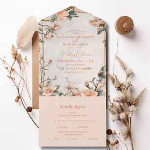 Elegant Bloemen  Ornament Lijst Bruiloft All In One Uitnodiging