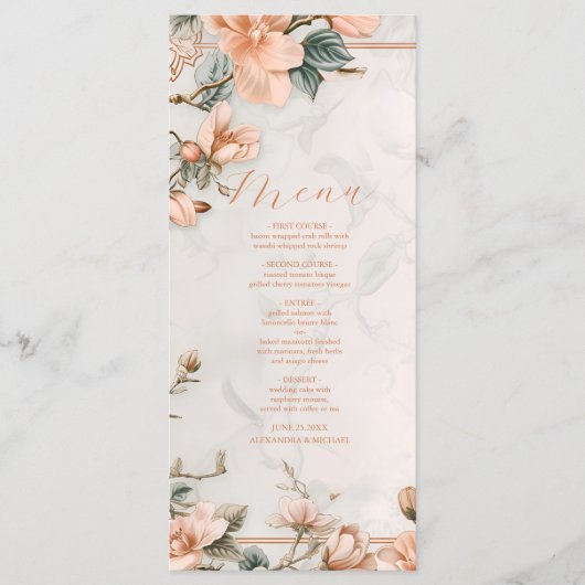 Elegant Bloemen  Ornament Lijst Bruiloft Menu (Voorkant)