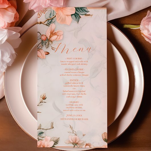 Elegant Bloemen  Ornament Lijst Bruiloft Menu